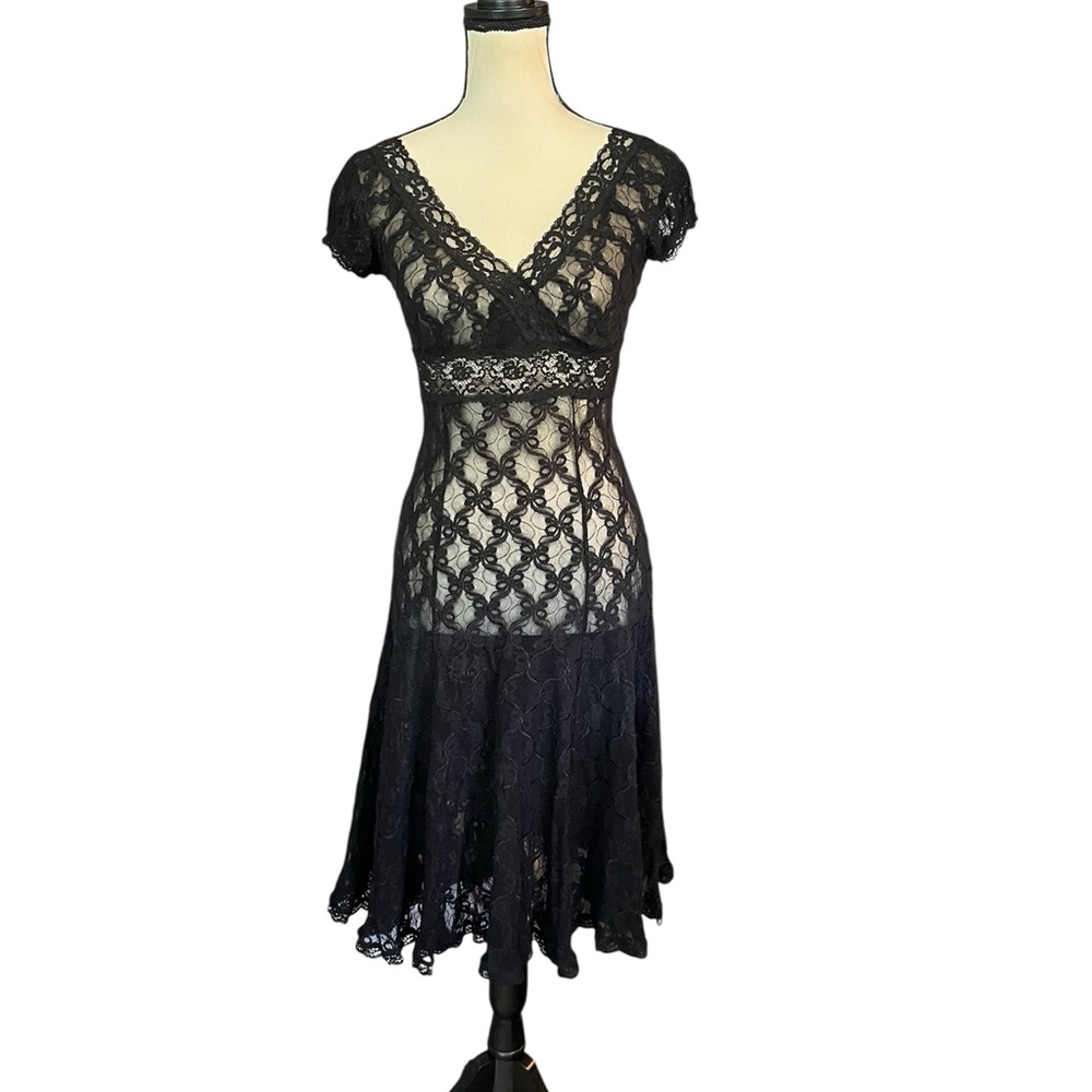 Vintage Betsey Johnson New York Black Silk Sheer Mesh Bows & Floral Lace Dress - Picture 8 of 11